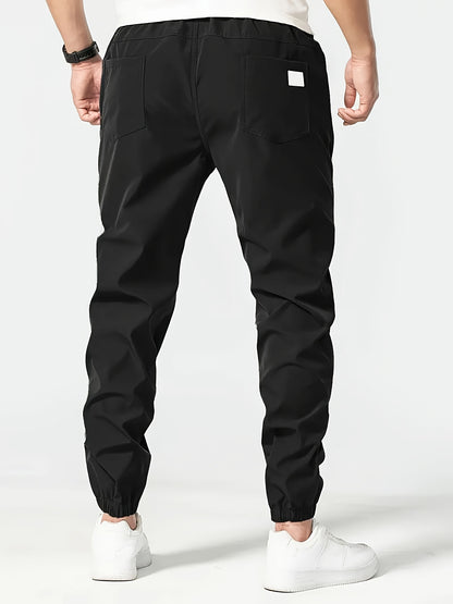 Men's Solid Color Drawstring Cargo Pants - Casual, Loose Fit with Multiple Pockets, Machine Washable