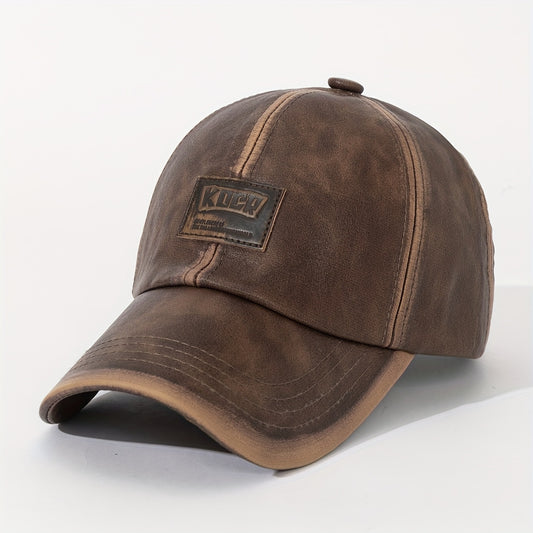 1pc/4pcs Vintage Washed PU Leather Baseball Cap for Men & Women - Adjustable High Quality Golf & Equestrian Hat, Father’s Day/Mother’s Day Gift, Casual Outdoor Sun Hat with Classic Six-Panel Design, Durable Headwear