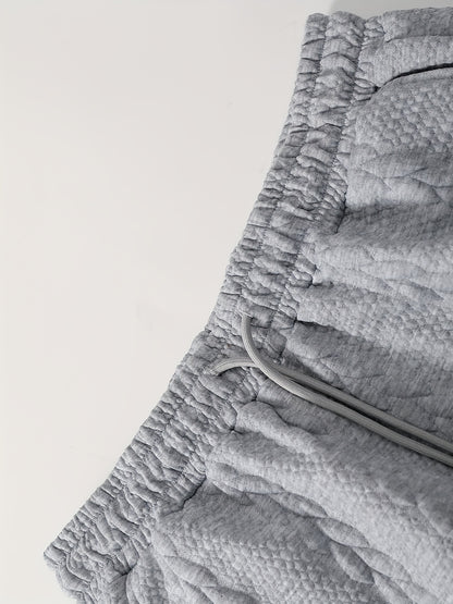 Men'S Casual Short Sleeve T-Shirt and Shorts Set - Knit, Light Gray, Two-Piece, All-Season Comfort, Drawstring Waist, Casual Style, Allseason Comfortwear | Casual Style Set | Knit Texture, Thick