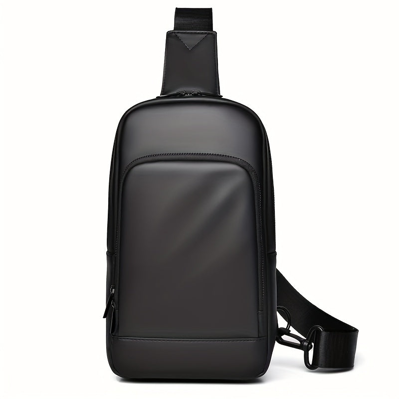 Men'S Casual Chest Bag, Faux Leather, Single Shoulder Bag, Zipper Closure, Uncharged, with Sewing Thread, Non-textile Weaving Method, No Printing, 100cm Shoulder Strap Length, for Daily Commute