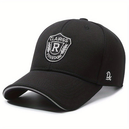 Unisex Baseball Cap with R Letter, Versatile Design, Wide-Brimmed Sun Hat with Badge for Large Head Sizes.