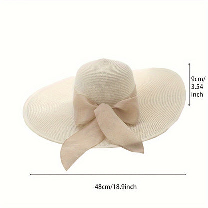 Chic Wide Brim Straw Sun Hat for Women - Summer Beach & Travel Cap with Adjustable Drawstring, Breathable Paper Material