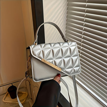 1pc Stylish Black Quilted Crossbody Bag with Magnetic Clasp & Adjustable Strap – Elegant -Pattern Design for Everyday Use, Work, and Outings, Small Crossbody Bag