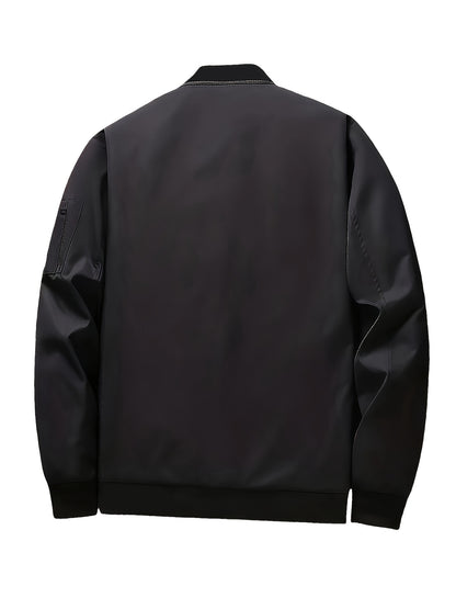 Men'S Casual Bomber Jacket - Maroon Zip-Up Baseball Coat with Black Trim, Long Sleeves, and Front Pockets for Casual Attire, Casual Outerwear | Stylish Casual Jacket | Polyester Lining