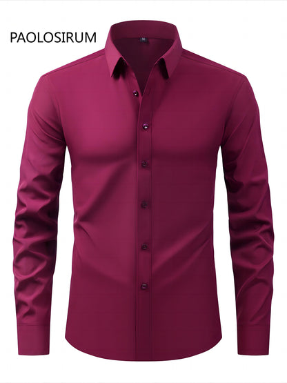 2025 New Men'S Business Slim-Fit Long-Sleeve Shirt, Wrinkle-Free, Elastic, And Smooth Fabric.