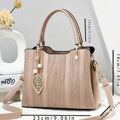 Elegant Light Blue & White Braided Handbag with Adjustable Strap, Golden-Tone Hardware, And Floral Accents - Large Capacity, Versatile Shoulder Or Handbag for Women - Perfect Gift for Mom Or Family, Stylish Accessory, Polyest
