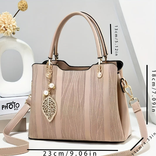 Elegant Light Blue & White Braided Handbag with Adjustable Strap, Golden-Tone Hardware, And Floral Accents - Large Capacity, Versatile Shoulder Or Handbag for Women - Perfect Gift for Mom Or Family, Stylish Accessory, Polyest
