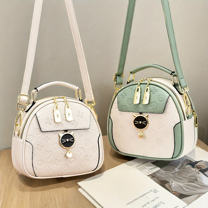 Stylish Women's Handbag - Two-Tone Red & White Design, Embossed Floral Pattern, Adjustable Crossbody Strap, Golden-Tone Hardware, Perfect for Casual Outings & Commuting, Ladies Handbags