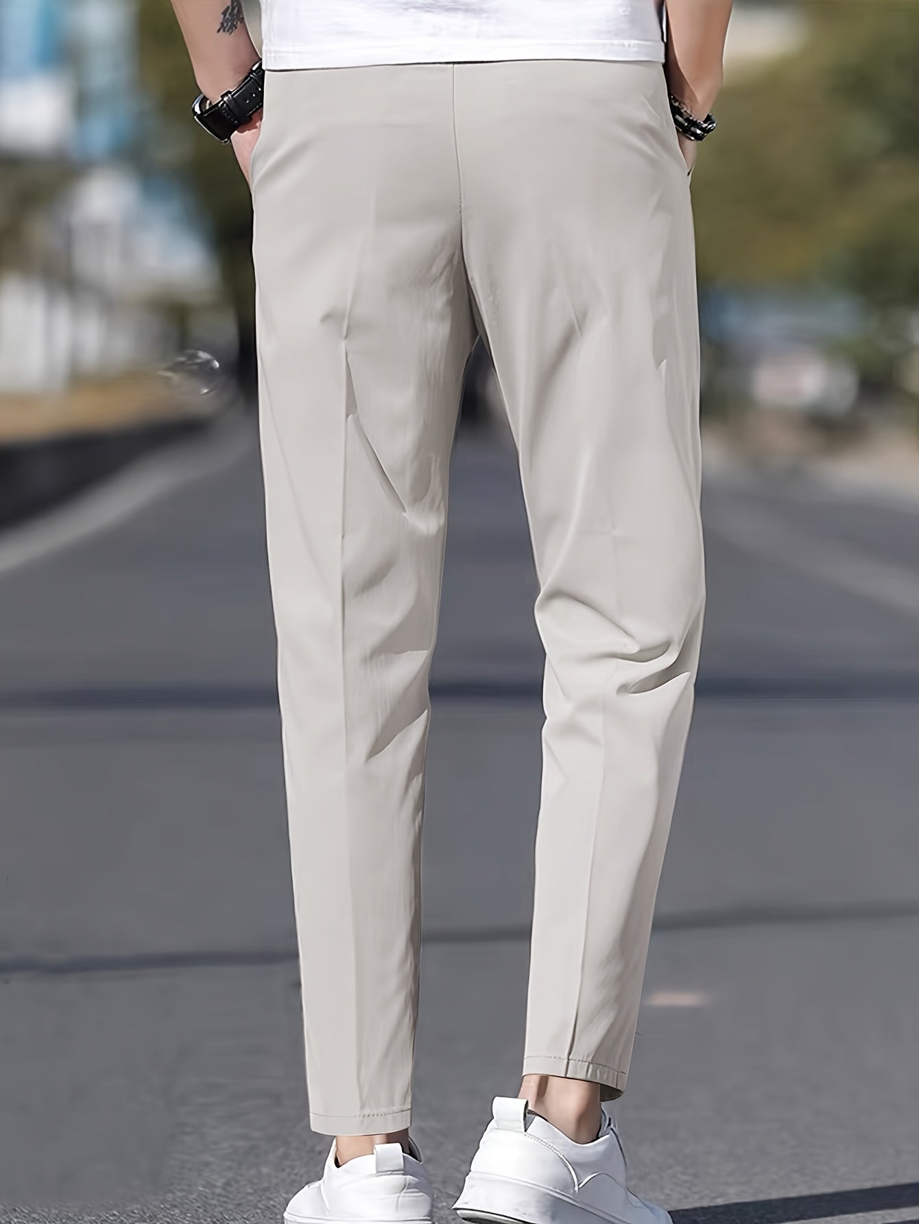 Men's Solid Pants With Pockets, Casual Drawstring Trousers For Outdoor Activities Gift