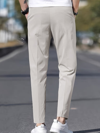 Men's Solid Pants With Pockets, Casual Drawstring Trousers For Outdoor Activities Gift