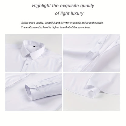 2025 New Men'S Business Slim-Fit Long-Sleeve Shirt, Wrinkle-Free, Elastic, And Smooth Fabric.