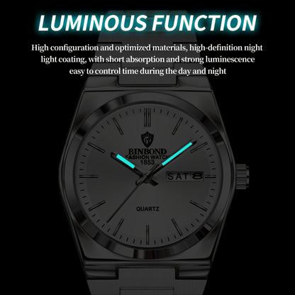 BINBOND Women'S Stainless Steel Quartz Watch - IP67, Luminous Chronograph, Calendar, Durable Zinc Alloy Case, Elegant Design for Casual Attire, Casual Watch | Elegant Watch Design | Quartz Movemen