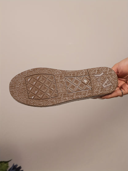 Women's Breathable Slip-On Loafers - Soft Sole Casual Walking Shoes, Lightweight & Comfortable, Beige Floral Pattern Fabric Upper, PU Cover Sole, Perfect for Casual Attire, Allseason Loafers | Slipon Comfort | Soft Sole Shoes