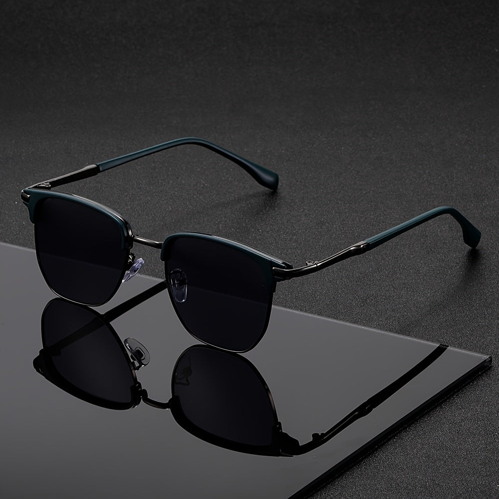 Stylish Two-Tone Square Fashion Glasses with Ultra-Thin Metal Arms - Black Frame & Green Gradient Lenses, Trendy PC Material Eyewear for Women