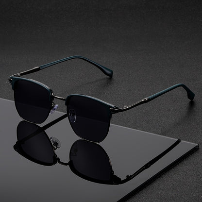 Stylish Two-Tone Square Fashion Glasses with Ultra-Thin Metal Arms - Black Frame & Green Gradient Lenses, Trendy PC Material Eyewear for Women