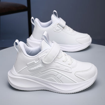 1 Pair Boys Girls Low-Top Sneakers - White Casual Sports Shoes with Closure, Durable EVA Sole & Fabric Lining, Breathable Round Toe Design for Running, School, Daily Wear, Shoes for Girls, School Footwear, Minimalist Style, S