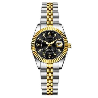 KASRLUO Elegant Women's Quartz Watch - Luminous Date, Stainless Steel Band, Precise Movement with Moon Phase Calendar, Timepiece