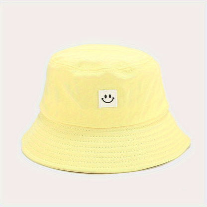 Unisex Black & White Fisherman Hat with joyful Face Embroidery - Double-Sided, Sporty Polyester Bucket Hat for Men and Women, Ideal for Outdoor Activities, Outdoor Hat | joyful Face Embroidery | Durable Headgear