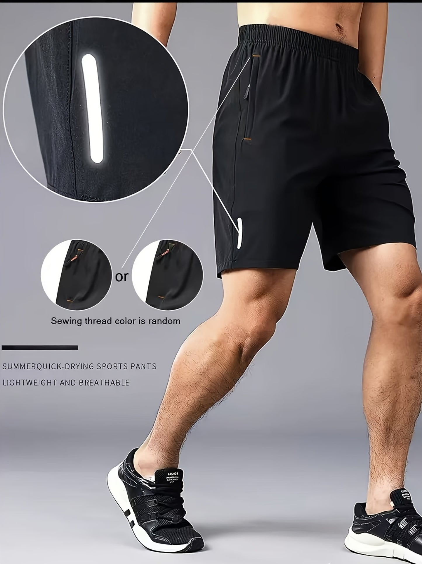 3-Pack Men'S Fashion Sports Casual Shorts, 97% Polyester 3% Elastane, Solid Color, Zipper Detail, Woven Fabric, Slight Stretch, Loose Fit, 117g/m² Weight