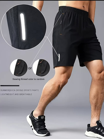 3-Pack Men'S Fashion Sports Casual Shorts, 97% Polyester 3% Elastane, Solid Color, Zipper Detail, Woven Fabric, Slight Stretch, Loose Fit, 117g/m² Weight