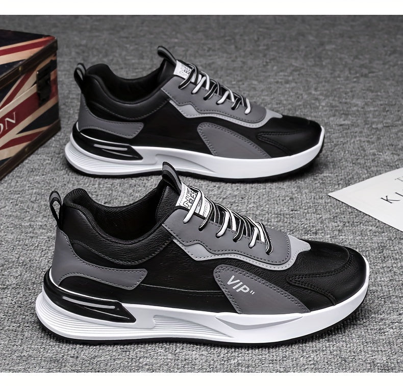 Men'S Casual Sneakers - Low Top, Lace-Up, All-Season Athletic Shoes with "VIP" Patch, White & Gray, Stylish Running & Hiking Boots, Casual Footwear | Modern Casual Sneakers | Durable Footwear