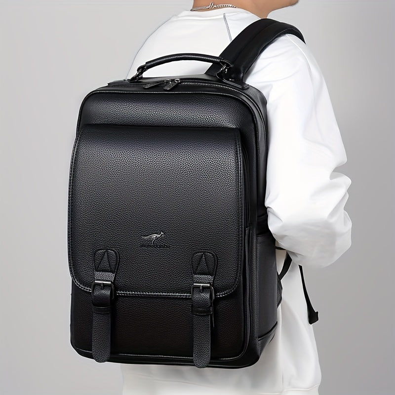 Stylish Men's Backpack - Multifunctional, Large Capacity for 39.62cm Laptop, Business & Travel Ready, Durable PU Material