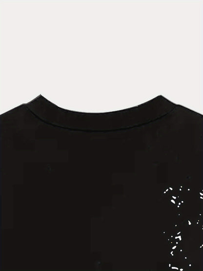 Men's Short-Sleeve T-Shirt with Bold Black & White Mountain Graphic Print - Breathable Summer Casual Tee, Regular Fit Round Neck, Hand Wash Only, Leisure Clothing, Modern Tee, Nontransparent Fabric, Daily Outfit, Creative Pat