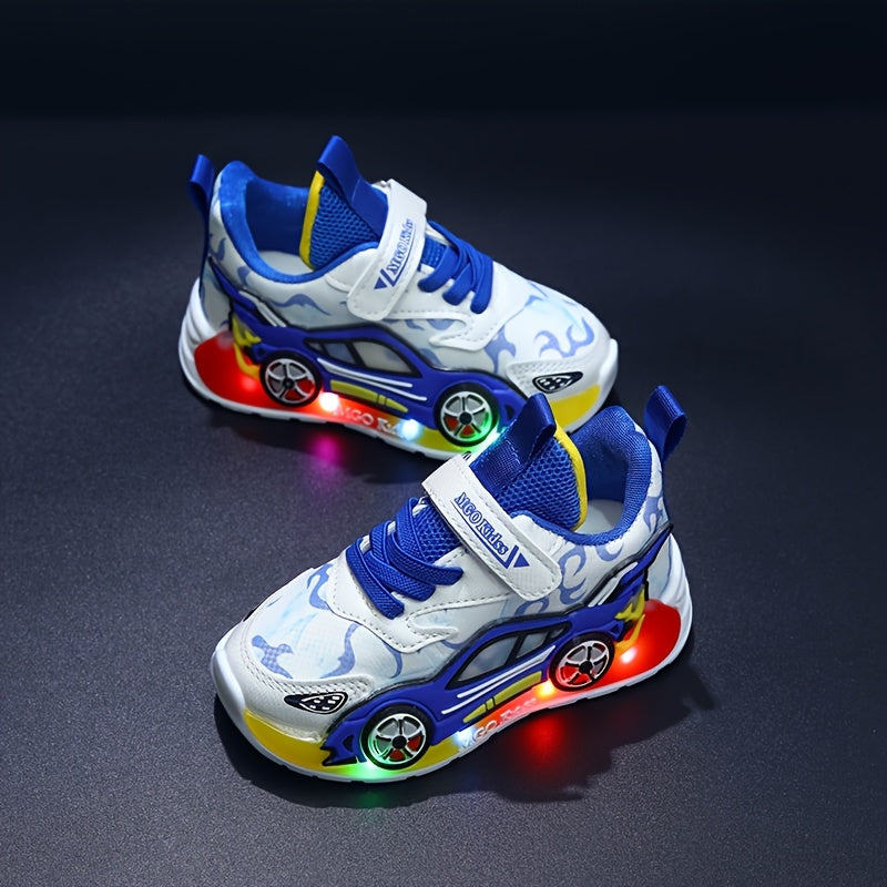 2024 Fall New Youngsters' Boys' Sports Shoes with Cartoon Flashing Lights - Youngsters' Light-Up Running Shoes, Thin, LED, for Ages 1-3-6, PVC Sole, EVA Insole, Hook & Loop Closure, Perfect for Casual Wear