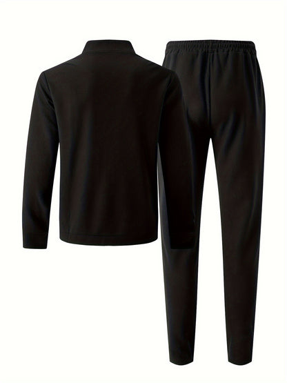 Baseball Collar Jacket and Pants Set in Waffle Fabric