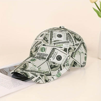 Funky Money Print Baseball Cap 100% Polyester Lightweight Adjustable Hip-Hop Hat Unisex for Music Festivals