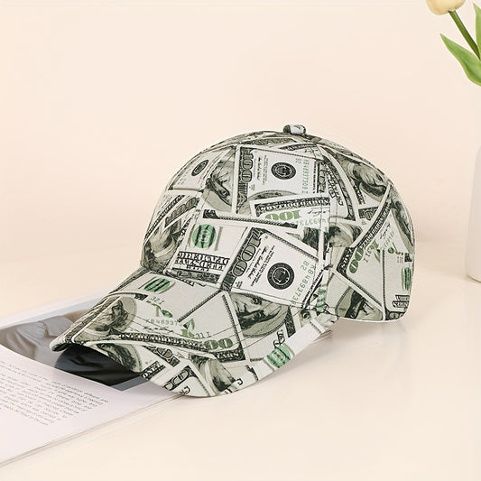 Funky Money Print Baseball Cap 100% Polyester Lightweight Adjustable Hip-Hop Hat Unisex for Music Festivals