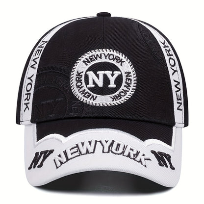NY Logo Baseball Cap - Black & White Snapback Hat with "NEW YORK NY" Embroidery, Lightweight Polyester, Ideal for Outdoor Sports & Casual Wear, Casual Wear Cap|Logo Embroidered Cap|Machine Washable