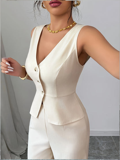 Elegant Sleeveless Vest and Pants Set for Women, Business Casual Style, Perfect for Summer