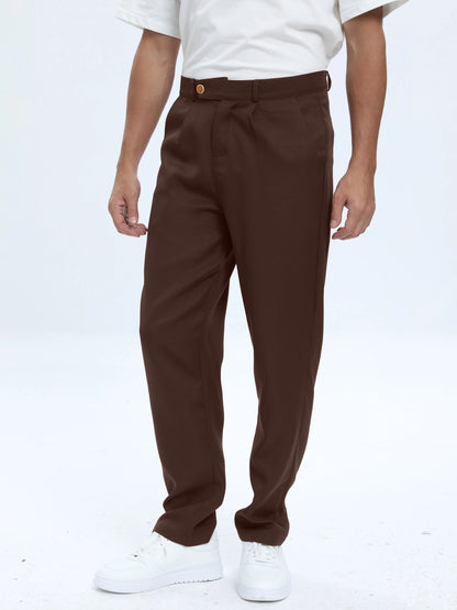 Men's Classic Dress Pants - Solid Color, Polyester & Spandex Blend, Machine Washable, No Stretch Fabric with Faux Pockets - Perfect for Business Casual