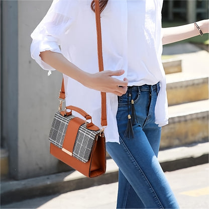 Mini Checkered Crossbody Bag, Fashion Top Handle Square Purse, Casual Shoulder Bag For Women