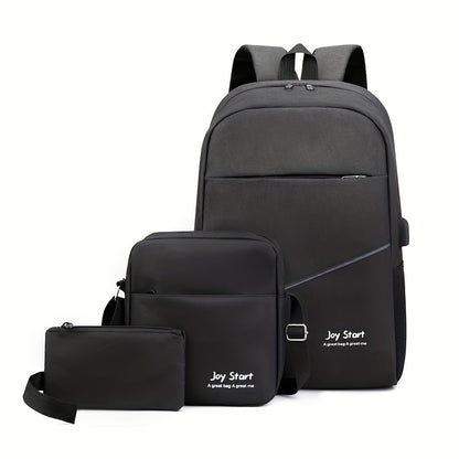 Nylon Three-Piece Set Backpack, Computer Bag, Large Capacity Middle School Book Bag