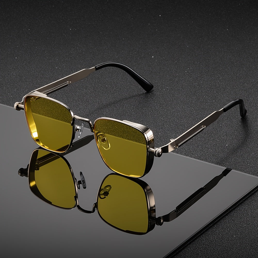 Vintage Steampunk Fashion Glasses for Men and Women - Golden-Tone Metal Frame with Green Tinted Lenses, Perfect for Parties, Music Festivals, and Casual Attire, Festival Eyewear, Retro Aesthetic, Durable Eyewear
