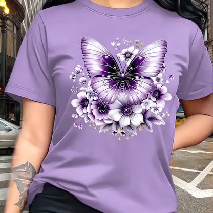 Circle Chic Butterfly Print T-Shirt - Exquisite Design, Casual Round Neck Top - Breathable and Lightweight, Perfect for Spring/Summer Wardrobe
