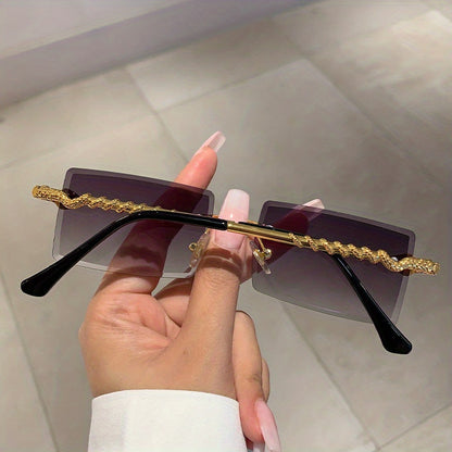 1 pair of ladies metal rectangular rimless snake pattern decoration glasses legs high quality leisure European and American hot style glasses, suitable for street shooting parties and parties to wear