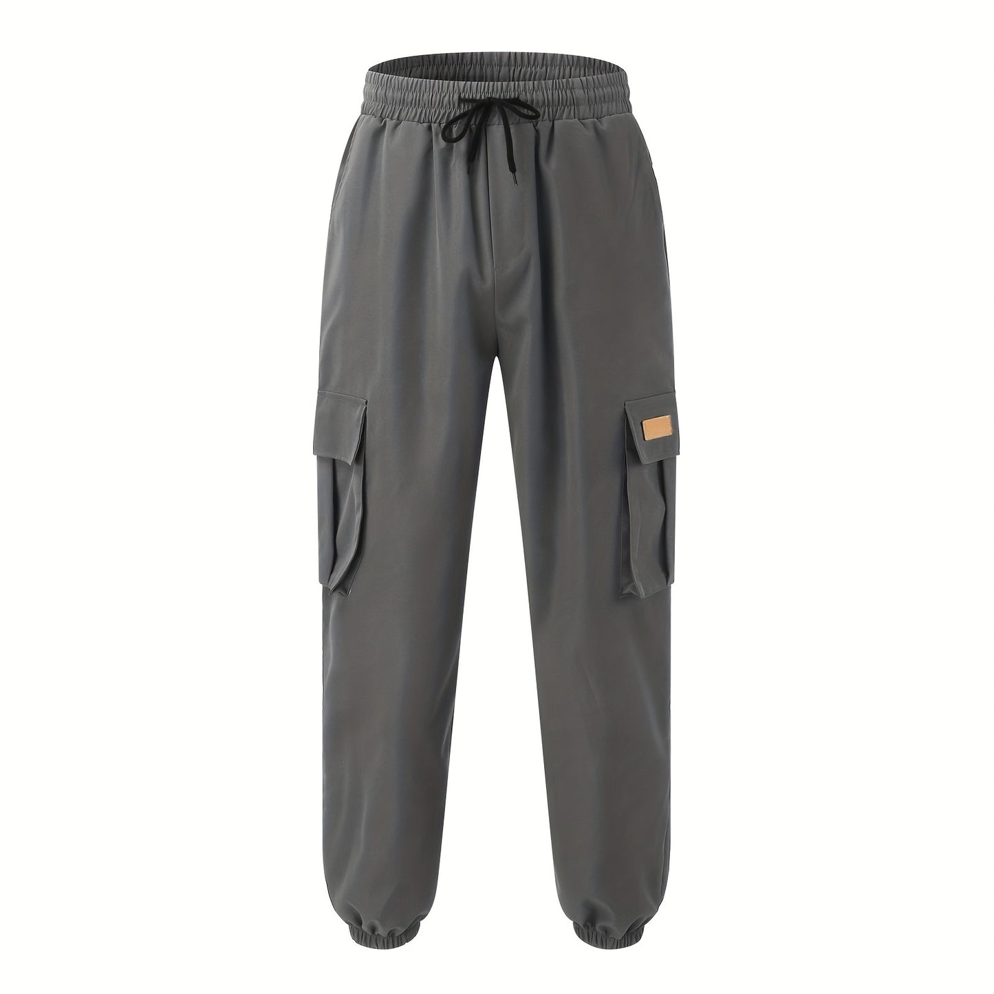 Men'S Fashion Cargo Pants, 100% Polyester Woven Fabric, All-Season Loose Fit with Drawstring Waist, Multi-Pocket Design, Solid Color, Mid Waist, Regular Length, Non-Stretch, Casual Joggers for Weekend - 160g/m²