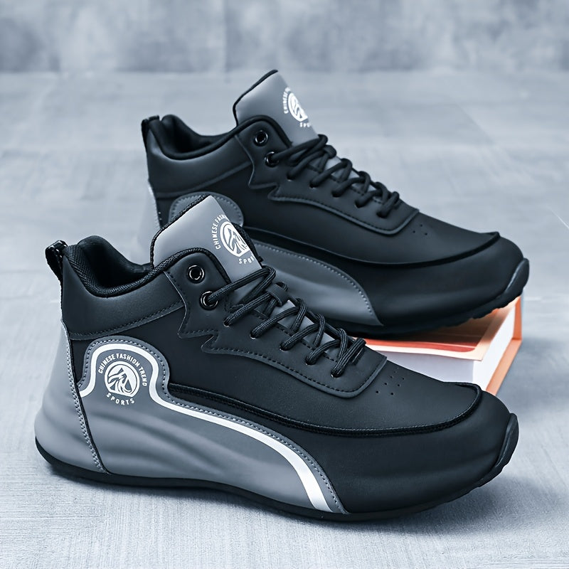 Men'S Lightweight Breathable Running Shoes - Classic Low-Top Design with Thick Cushioned Sole, White & Navy Blue Striped & Graphic Pattern, Lace-Up Closure for Hiking, Casual & Outdoor Wear - Spring/Fall Fashion Sneakers, Hik