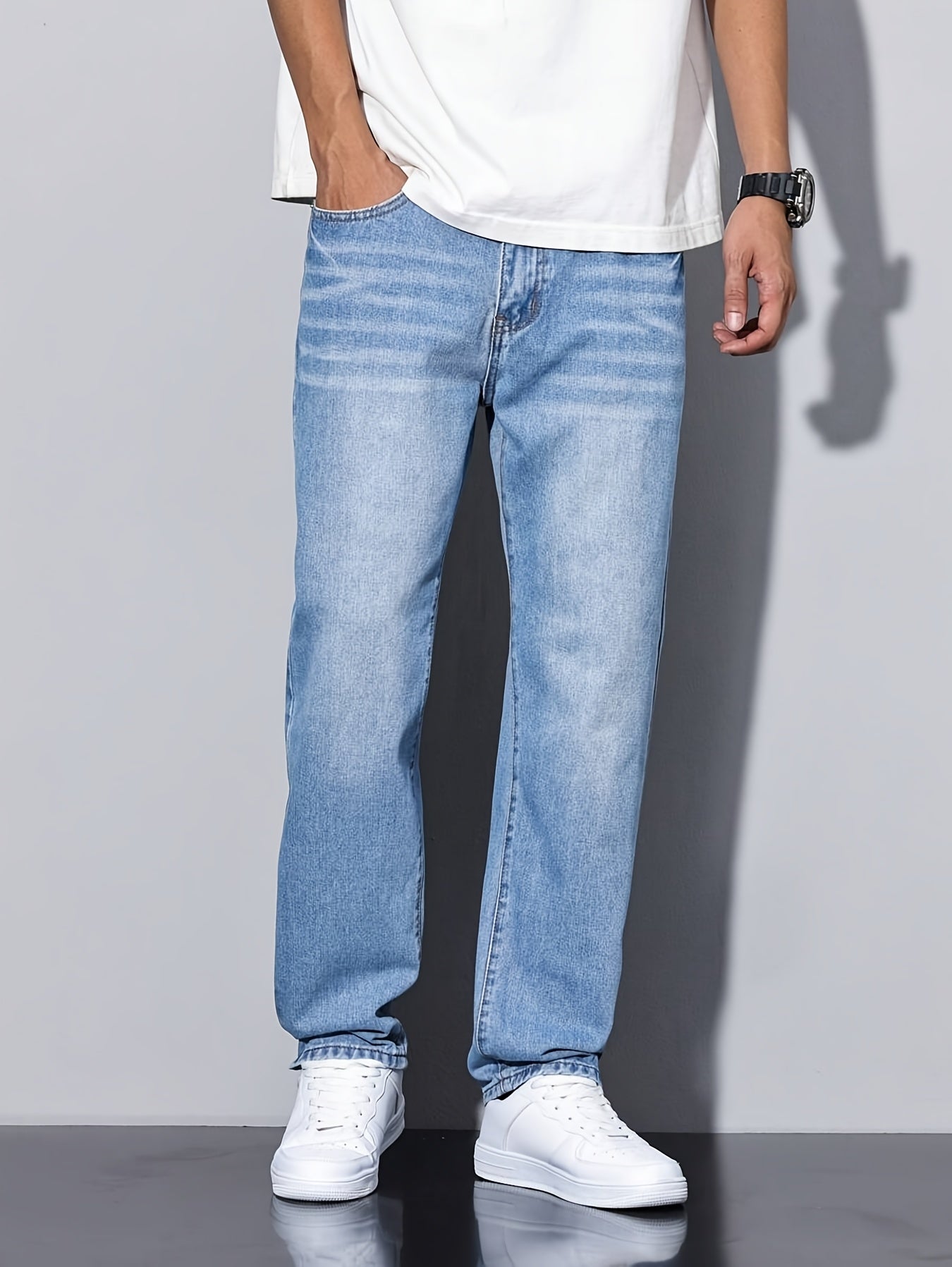 Men'S Casual Loose Fit Denim Jeans, 88.5% Cotton 8.5% Polyester 3% Rayon, All-Season Solid Color Washed Fabric, Regular Length, Non-Stretch Woven Denim Pants