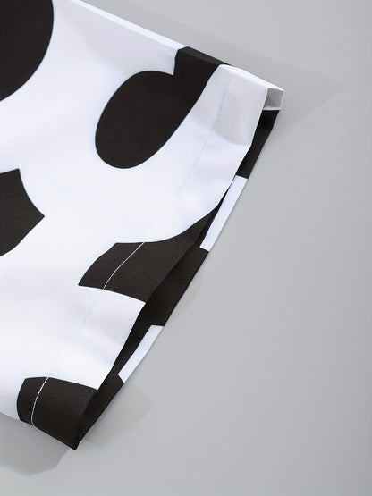 Men's Suit with Black and White Letter Print, Short Sleeve, Open Collar Shirt and Shorts, Casual Set