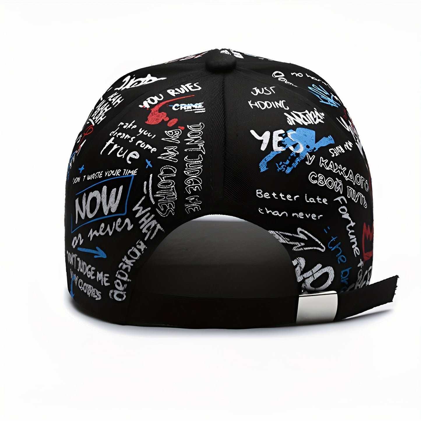 Stylish baseball cap with cool graffiti letter print, hard top, trendy hip-hop design, versatile sun protection hat for both European and American styles, available in 4 colors