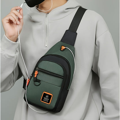 Stylish Men's chest bag with lightweight canvas material, available in black, gray, and blue. Fashionable casual waist pack for outdoor sports, perfect as a gift for men