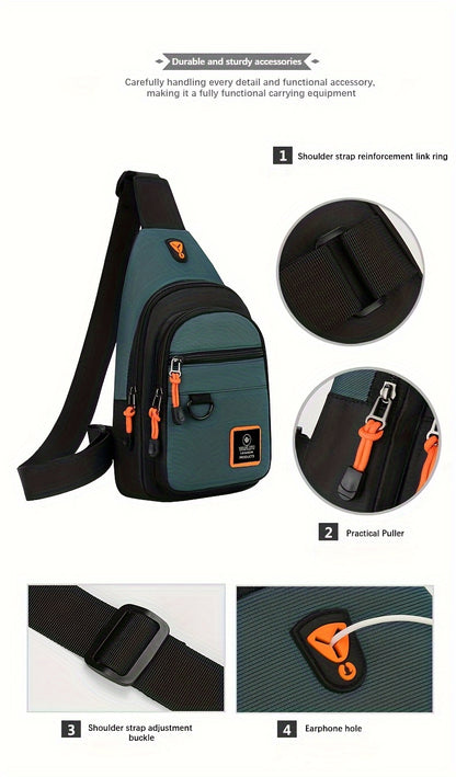 Stylish Men's chest bag with lightweight canvas material, available in black, gray, and blue. Fashionable casual waist pack for outdoor sports, perfect as a gift for men