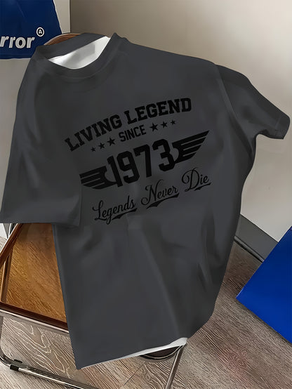 Men's "Living Legend 1973 to Present" Graphic T-Shirt - Grey 3D PrintCasual Summer Street Style Short Sleeve Crew Neck T-Shirt with rugged design. Features technical fabric for breathability, cooling comfort, quick-dry perfor