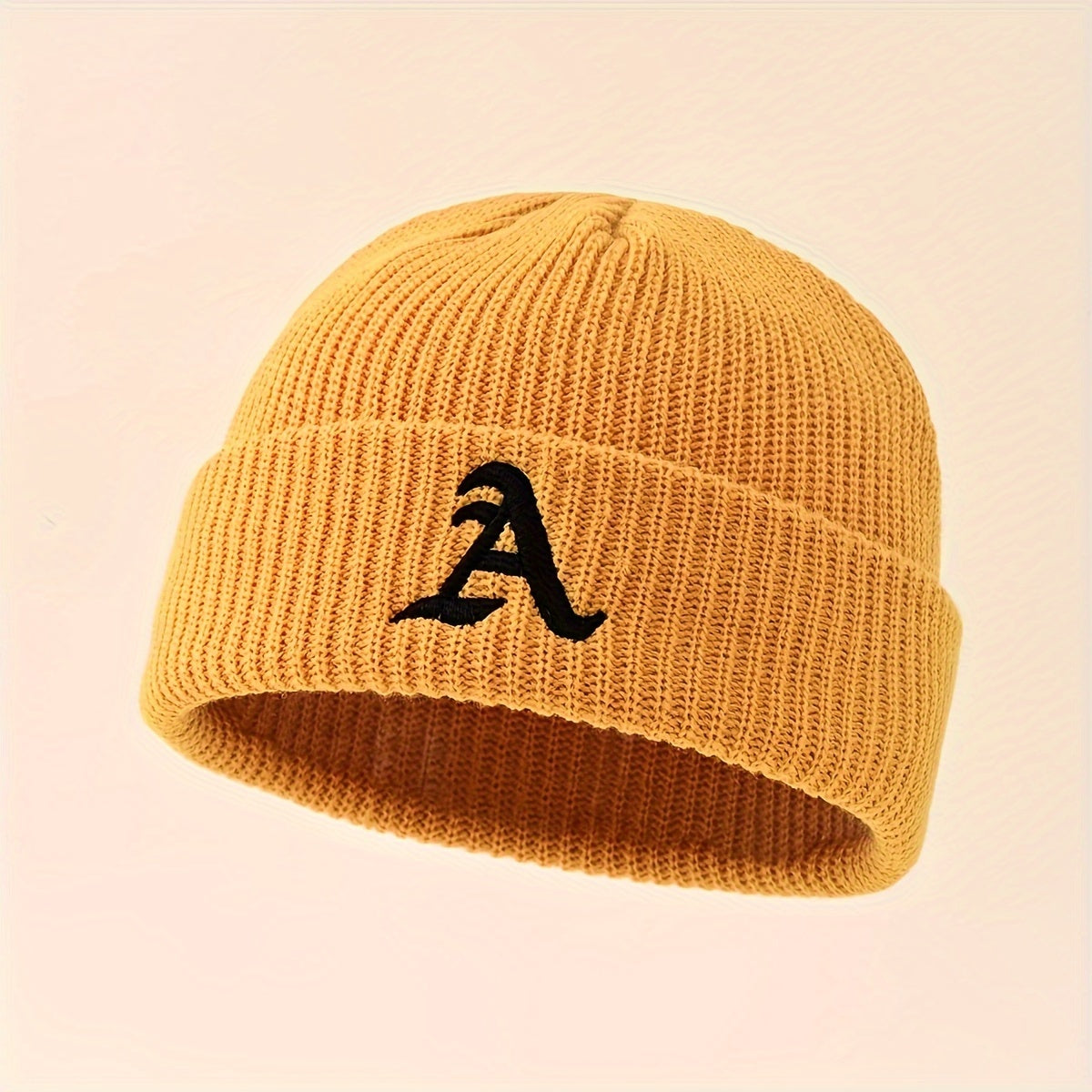 1pc Unisex Classic Brimless Hat With Adjustable Rolled Cuff, Simple Letter Pattern Knitted Hat, Suitable For Winter Daily Wear