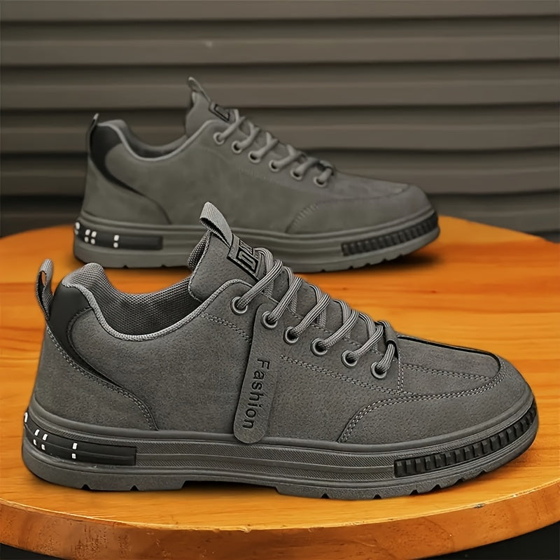 Men'S All-Season Low Top Sneakers, Solid Color, Non-Slip Durable Sports Casual Shoes, Breathable Fabric Lining, Round Toe, Lace-Up Closure, Faux Upper, PVC Sole, Cloth Insole - Versatile for Casual & Sports Use