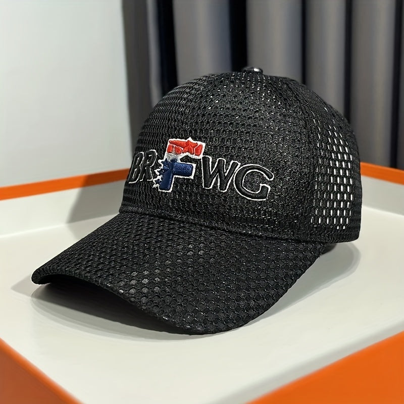 Breathable Mesh Baseball Cap Unisex Embroidered Letter Casual Style Polyester Hat Lightweight Solid Color Adjustable Sun Cap for Outdoor
